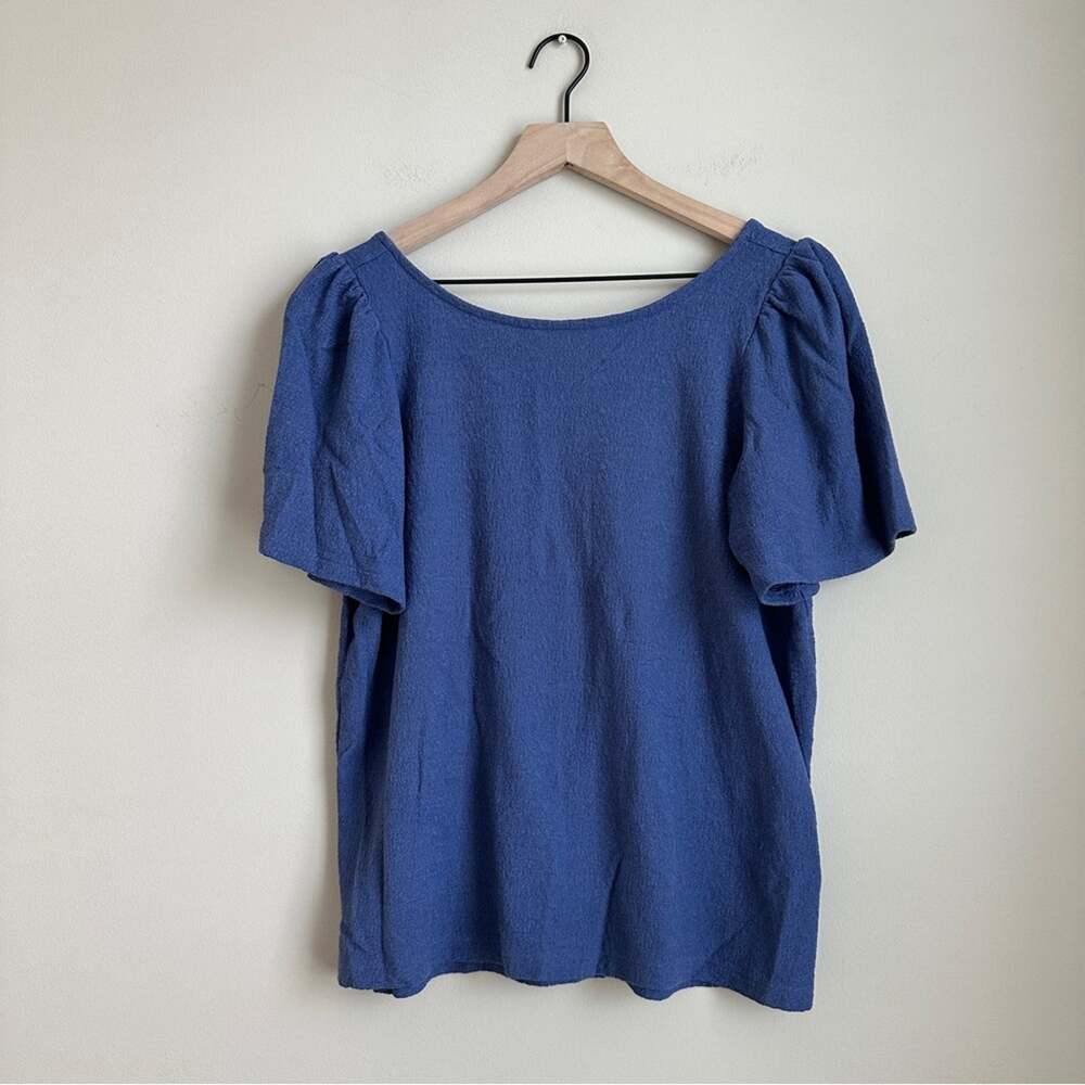 Banana Republic Blue Textured Flutter Sleeve Scoop Back Top Size L